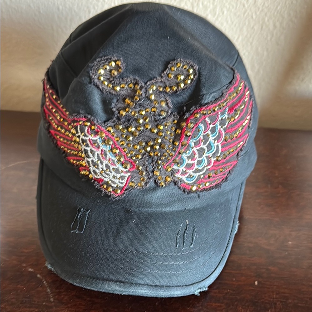 Black Cap with Vibrant Wing Embroidery